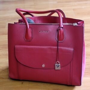 Michael Kors Red Leather Tote Bag